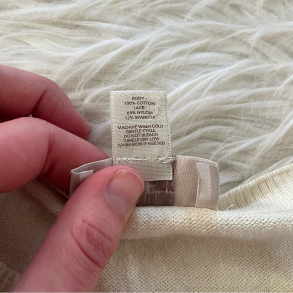 Ann Taylor loft cream lace front king sleeve cardigan button sweater - Picture 10 of 10